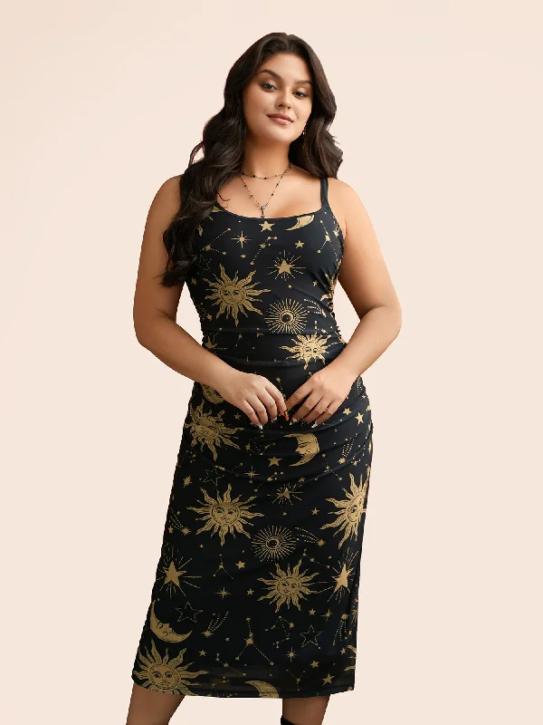 satin midi dressCami Starry Mesh Chiffon Midi Dress