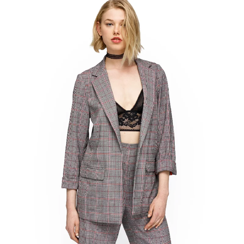 premium puffer coatWomen's Multi Glen Plaid Blazer In Grey Plaid