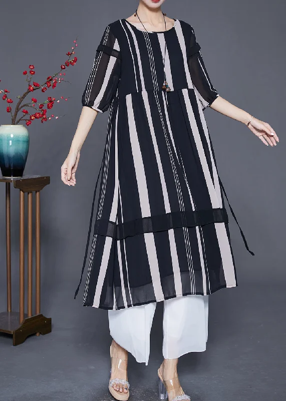 wrap dressModern Black Striped Patchwork Chiffon Maxi Dresses Half Sleeve