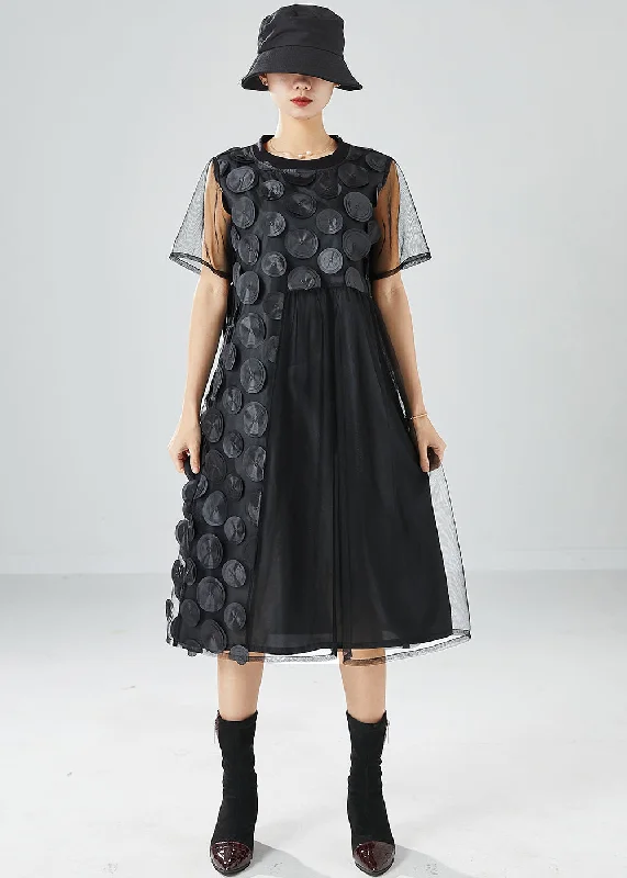 bohemian dressOrganic Black Asymmetrical Patchwork Tulle Dresses Summer