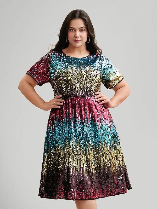 cocktail party dressRound Neck Ombre Sequin Dress