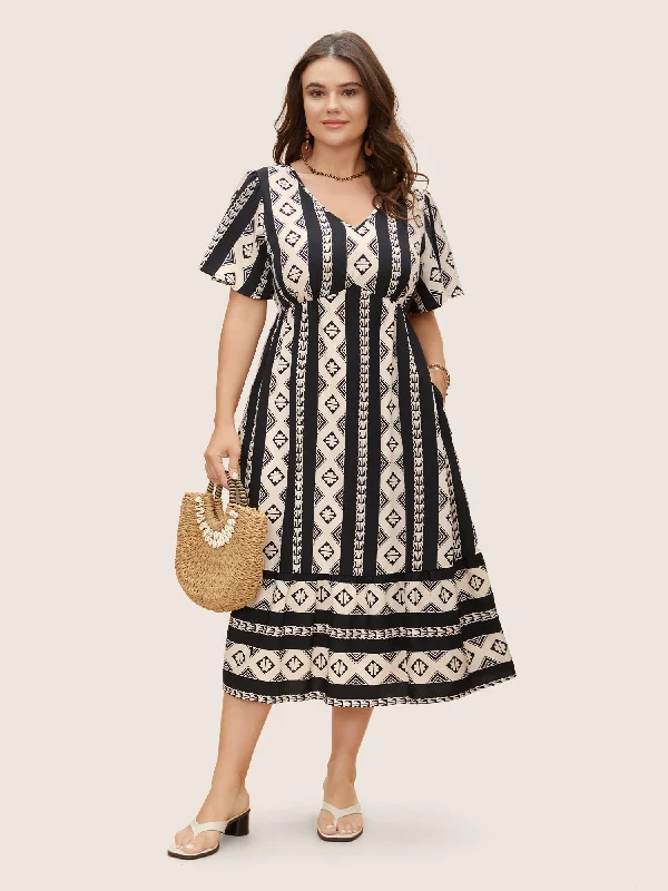 summer dressBandana Geometric Flutter Sleeve Midi Dress