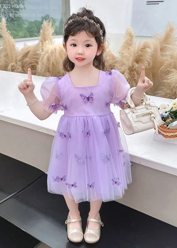 wrap dressPurple Wrinkled Bow Tulle Kids Vacation Maxi Dresses Summer