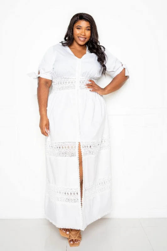 A-line dressPuff Sleeve Maxi Dress With Lace Insert