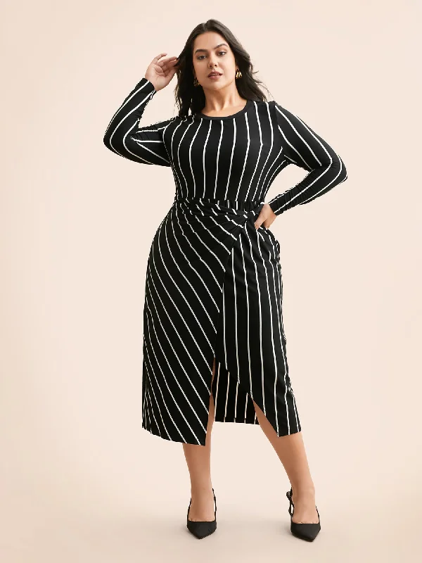 casual shift dressStriped Twist Front Split Hem Dress