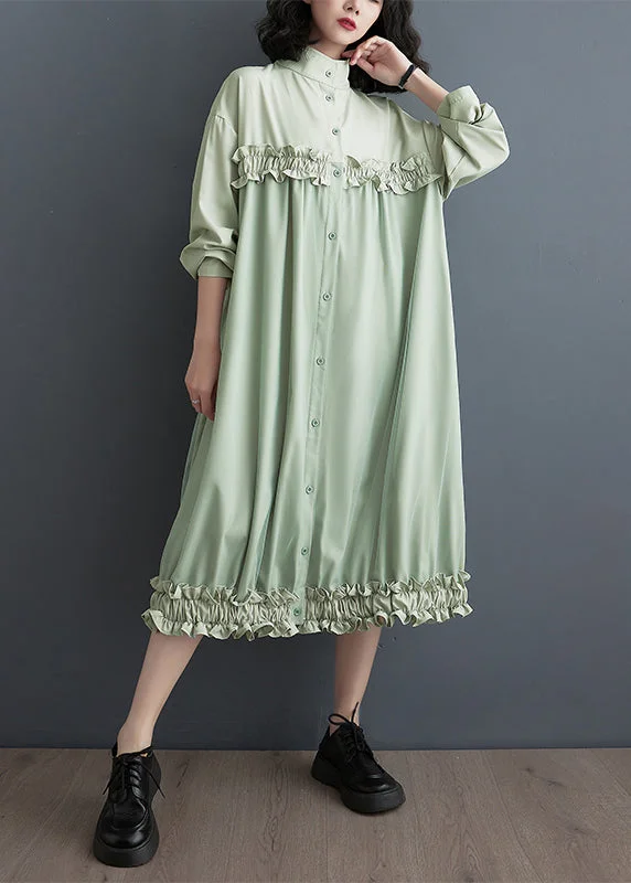 sleek dressStyle Green Ruffled Tulle Patchwork Blouses Long Dresses Fall