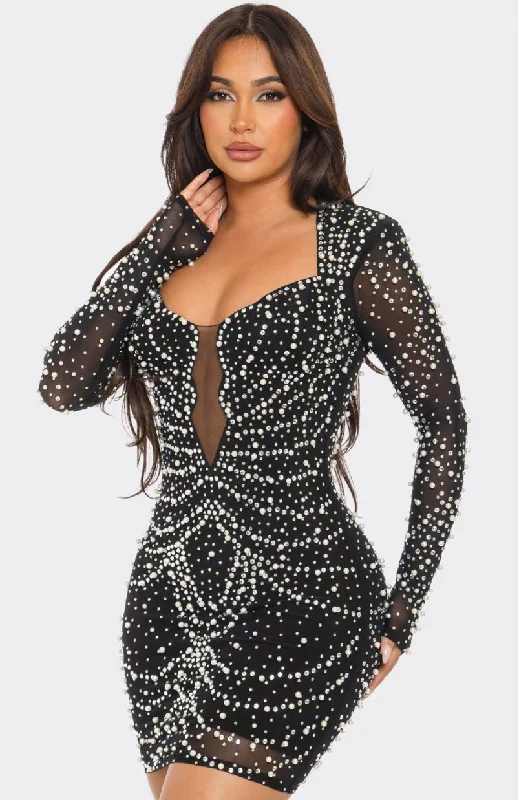 floral midi dressMs Baddie Black/Rhinestone/pearl Embellished Bodycon Dress