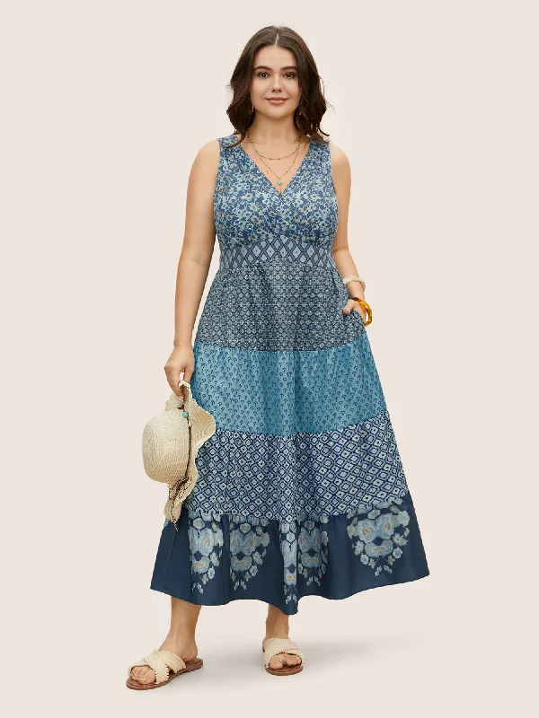 elegant evening dressBandana Patchwork Floral Sleeveless Dress