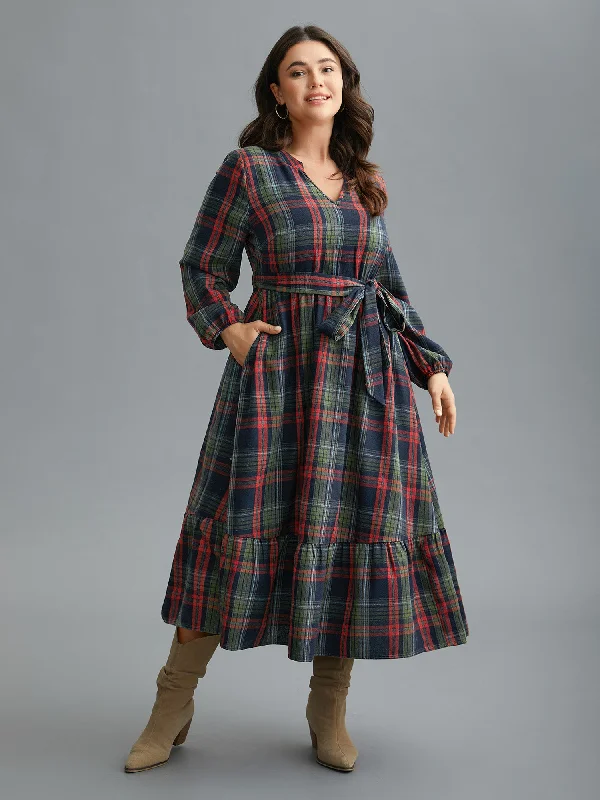 sleeveless dressFestive Notched Collar Plaid Dress