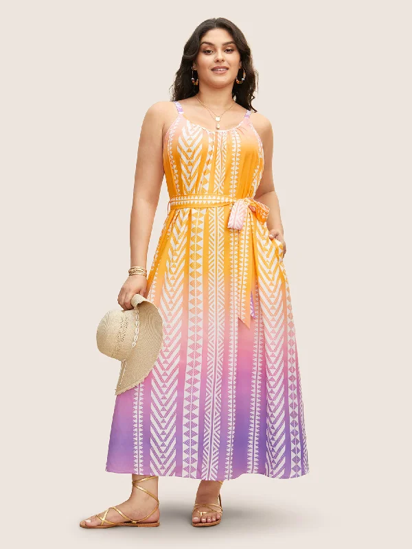 textured dressOmbre Contrast Geometric Belted Maxi Dress