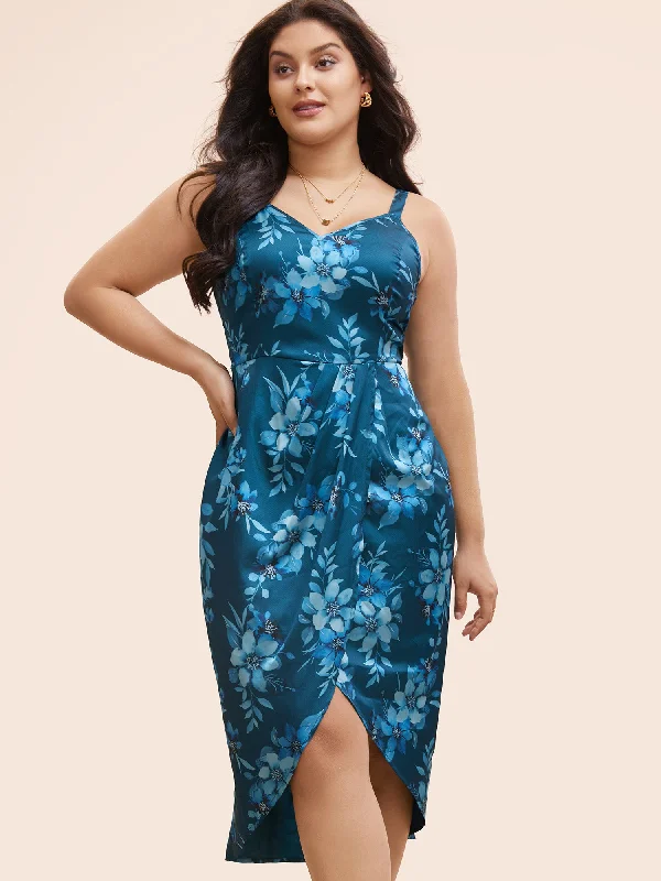 trendy wrap dressFloral Shirred Split Front Cami Dress