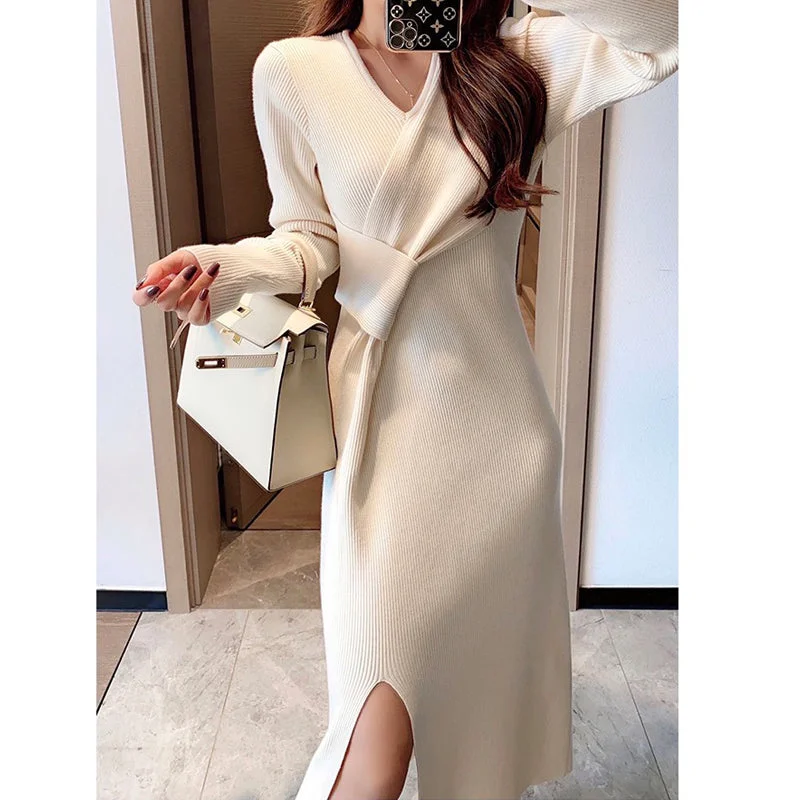 long sleeve dressJulia Fashion - Side Slit Designer Women's Dress