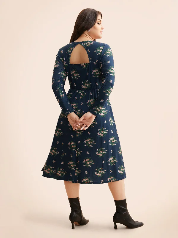 statement dressSquare Neck Floral Cut Out Dress