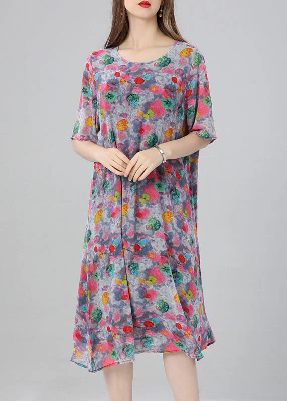 flowy maxi dressWomen Floral O Neck Print Patchwork Chiffon Dress Summer