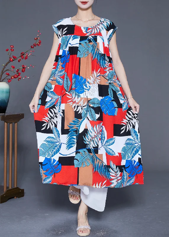 winter dressBoho Colorblock Oversized Print Cotton Robe Dresses Summer