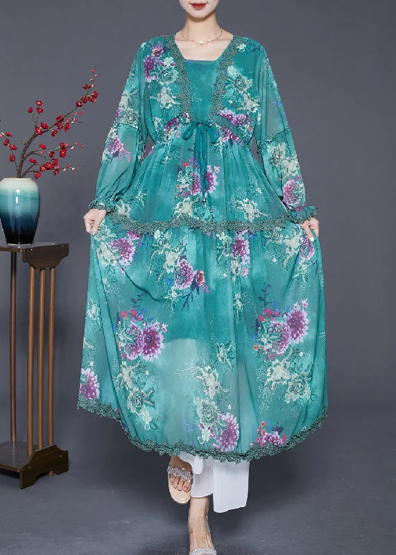 casual shift dressElegant Blackish Green Cinched Patchwork Exra Large Hem Chiffon Beach Dress Summer