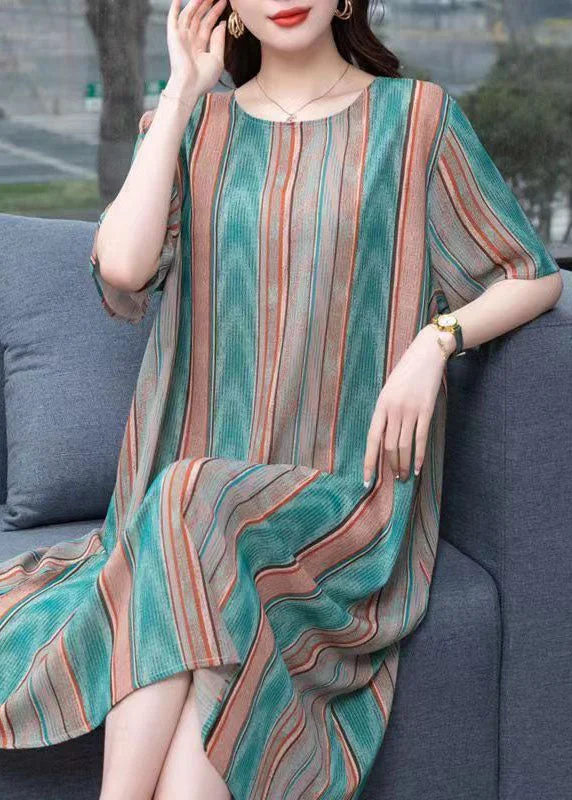 chic dressPlus Size Striped O Neck Patchwork Chiffon Dresses Summer