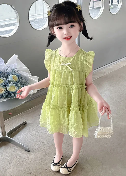 party-ready dressSimple Green Ruffled Patchwork Kids Long Dress Sleeveless