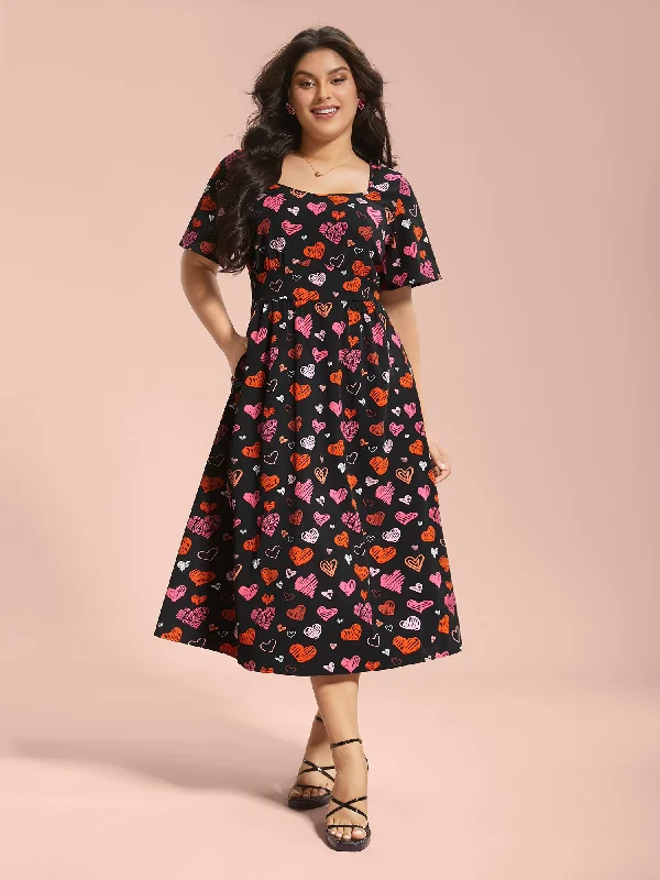 tiered dressHeart Print Ruched Stretchy Waist Dress