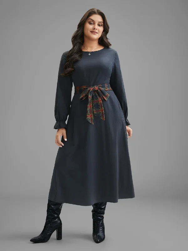 satin dressFestive Plaid Tie Knot Ruched Midi Dress