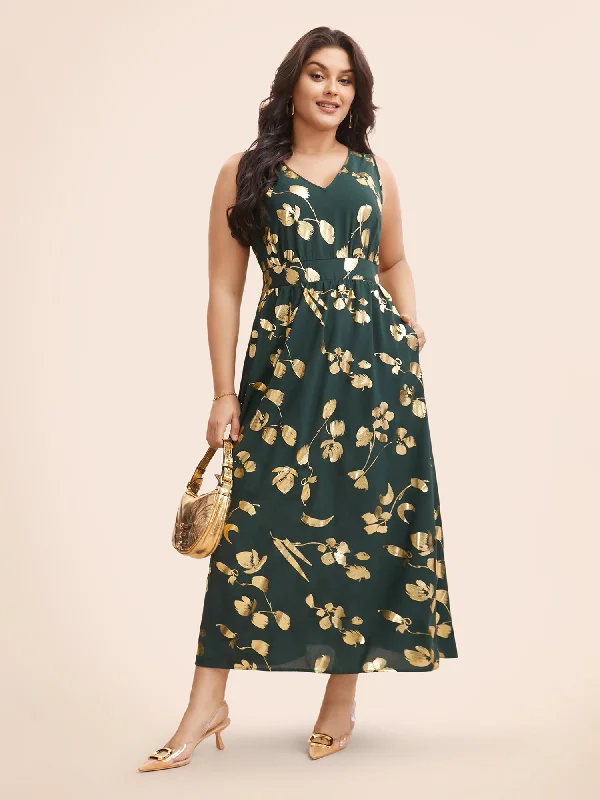 mini dressGlitter Floral Sleeveless Maxi Dress