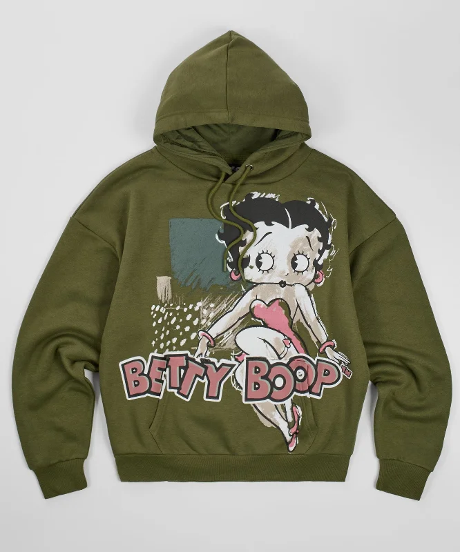 fleece hoodieWomen Betty Boop Chalk Hoodie - Olive Green