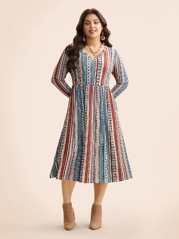 elegant shift dressBandana Striped V Neck Midi Dress