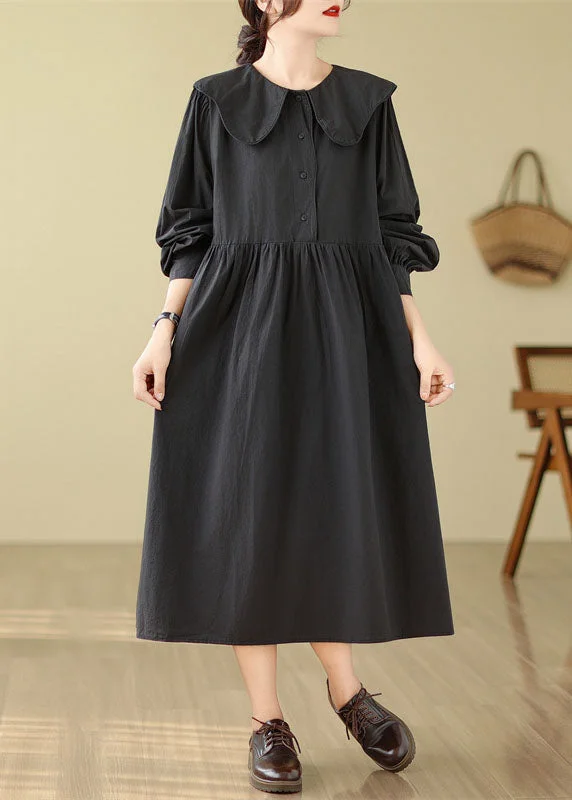 cocktail party dressBlack Peter Pan Collar Patchwork Maxi Dress Fall