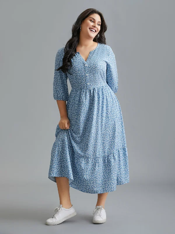 wrap dressNotched Ditsy Floral Button Midi Dress