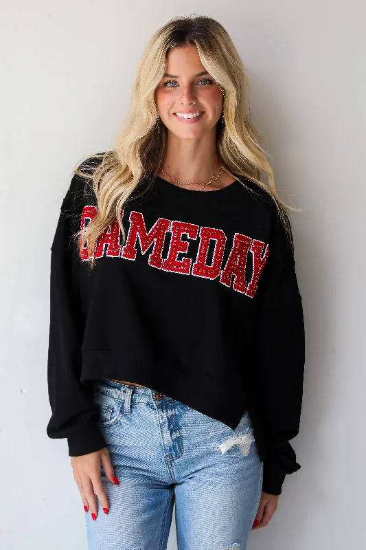 fashionable gym hoodieBlack Game Day Rhinestone Pullover