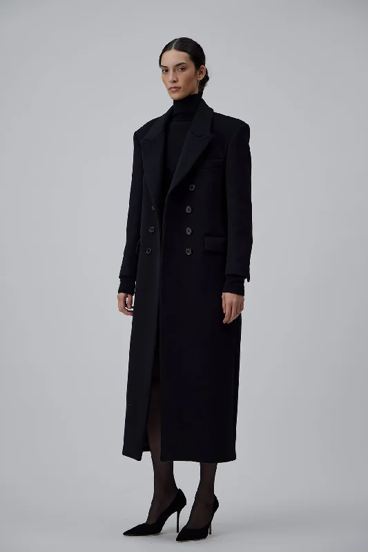 casual coatOVERSIZE DOUBLE BREASTED COAT WITH SIDE SLIT IN GLOSSY BLACK