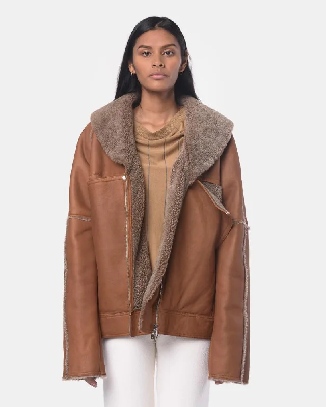 lightweight outerwearJolin Sherling Bomber in Brown Beige