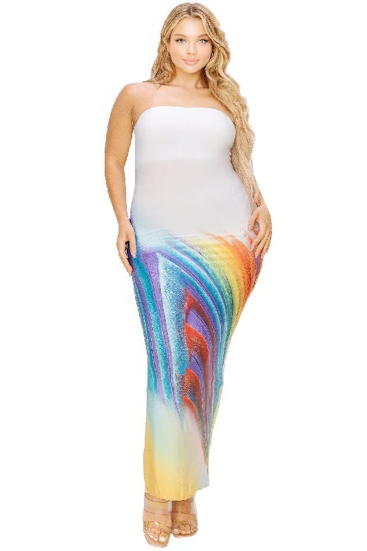 A-line dressPlus sleeveless color gradient tube top maxi dress