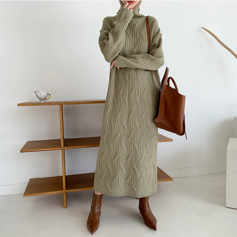 t-shirt dressJulia Fashion - Fashion Thick Turtleneck Long Dress