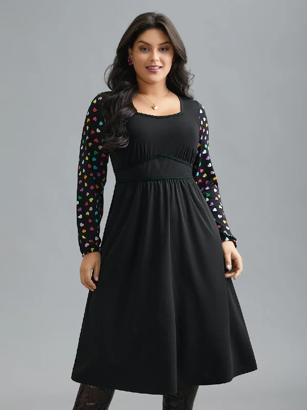 form-fitting dressPolka Dot Sleeve Waist-Cinched Lace Dress