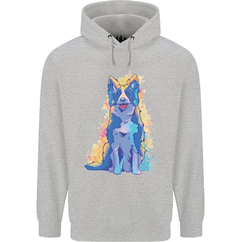 casual pullover hoodieA Colourful Border Collie Dog Design Mens 80% Cotton Hoodie