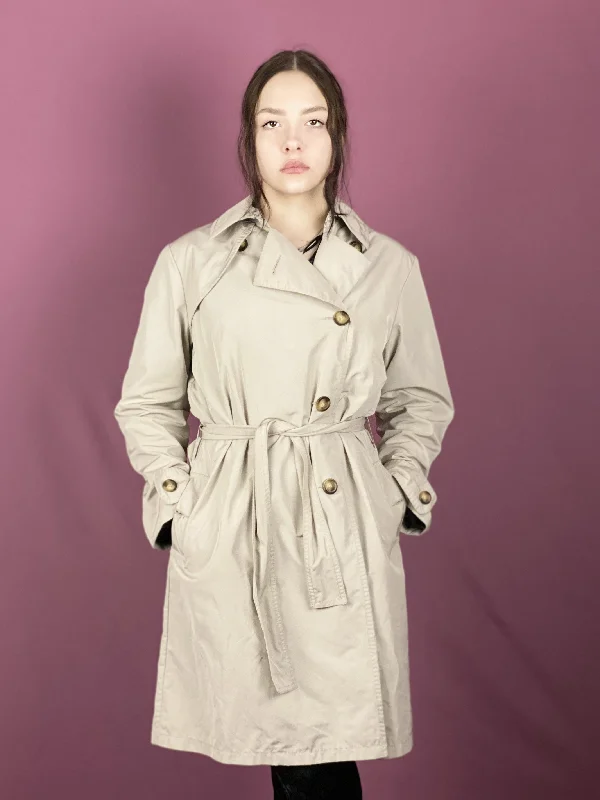 cold weather jacketMoncler Vintage Women's Trench Coat - M Beige Polyester