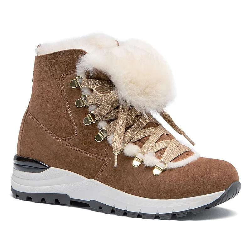 long-sleeve athletic hoodieOLANG Aurora Shearling and Suede Winter Boots in Tan