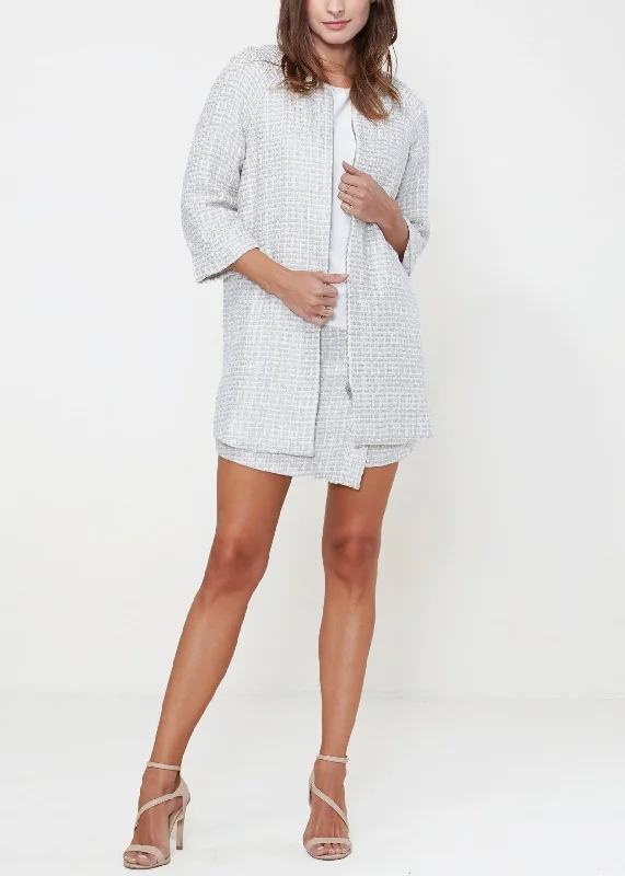 warm outerwearWomen's Basket Tweed Longline Jacket In Powdered Blue