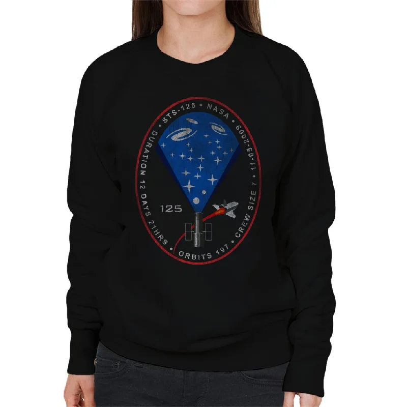 sleek sports hoodieNASA STS 125 Atlantis Mission Badge Distressed Women's Sweatshirt