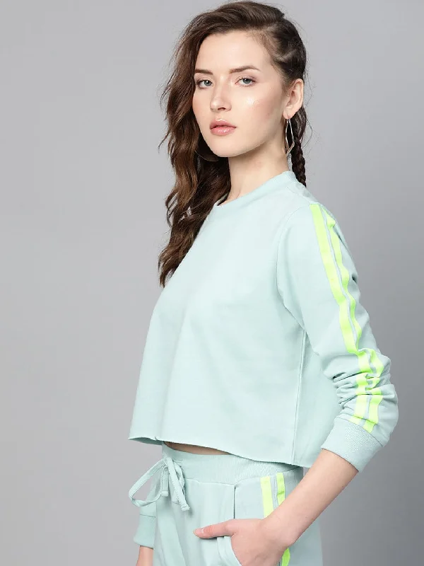 lightweight workout sweatshirtSea Green Double Tape Boxy Crop Sweatshirt