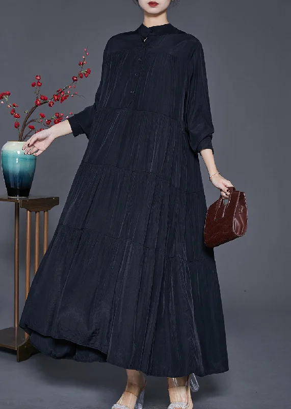 cocktail dressClassy Black Oversized Patchwork Exra Large Hem Cotton Dresses Spring