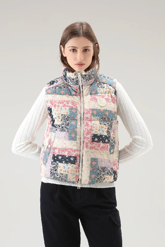 chic padded coatPennsylvania Quilted Vest with Patchwork Print CREAM PATCHWORK