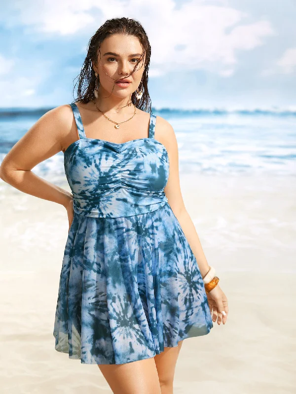 casual knit dressHeart Neckline Tie Dye Ruched Swim Dress