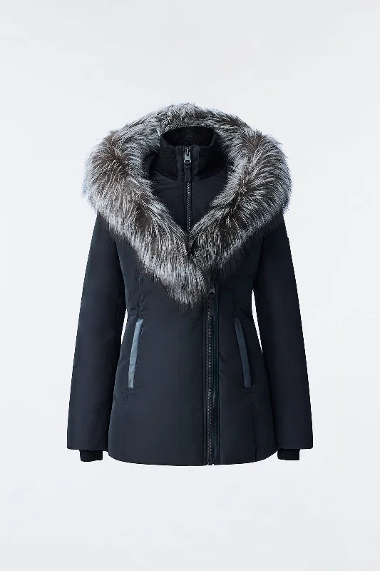 outdoor adventure coatADALI Down coat with silver fox fur Signature Mackage Collar Black