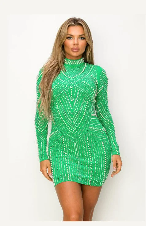 sleek midi dressTake Me Out Daddy Rhinestones And Pearls Mini Green Party  Dress