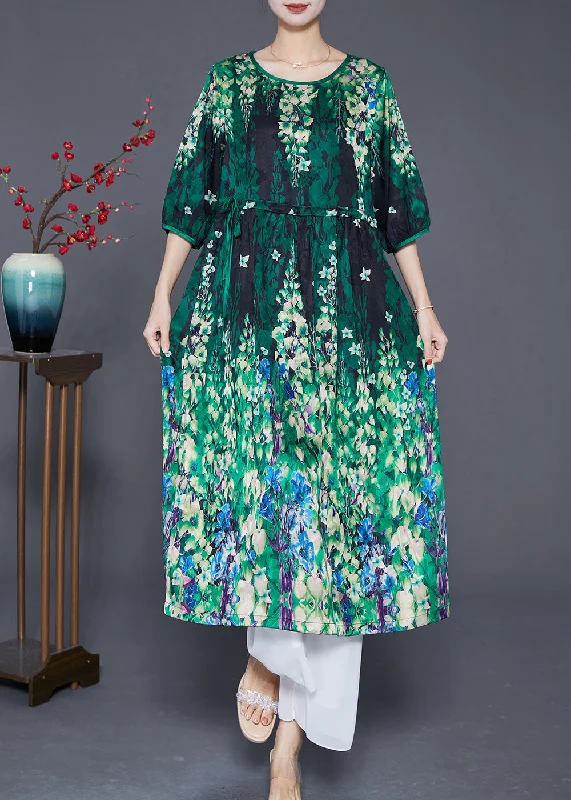 floral midi dressElegant Oversized Cinched Wear On Both Sides Silk Long Dresses Summer