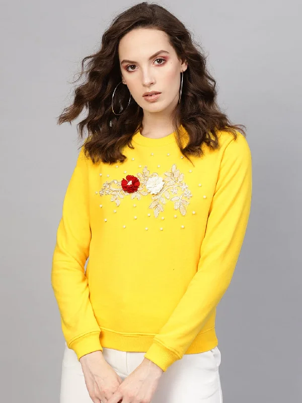 fashion gym hoodieYellow Floral Patch Sweatshirt