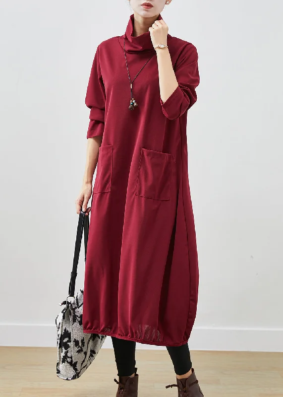 long-sleeve floral dressMulberry Warm Fleece Maxi Dresses Turtle Neck Pockets Fall