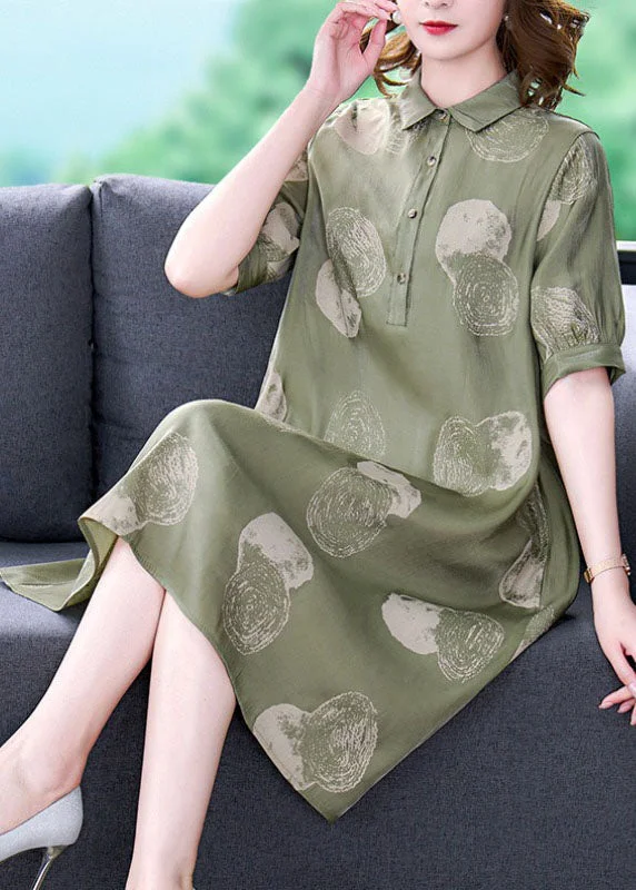 cocktail party dressWomen Dousha Green Peter Pan Collar Print Patchwork Silk Dresses Summer